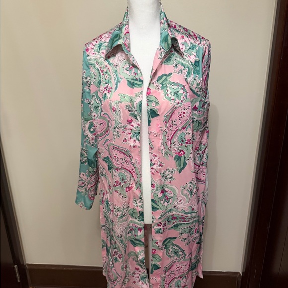 Carmen Marc Valvo Pink and Blue Floral Swim Coverup new - Picture 6 of 12